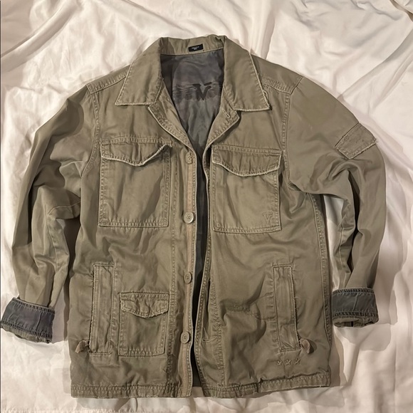 Men's Olive Green Military Style Jacket - Picture 1 of 12